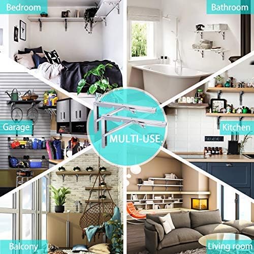 Folding Shelf Brackets Stainless Steel Fold Down Table Brackets 2 Pcs Floating Shelf Brackets 14" Wall Mounted Brackets for Shelves 440lb Heavy Duty Collapsible Shelf Bracket for Table