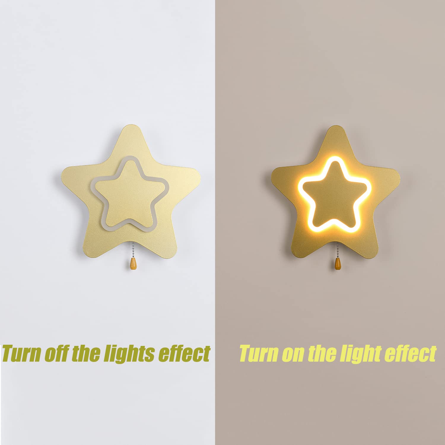 14W LED kinkiet do pokoju dziecięcego gwiazda, kinkiet w stylu kreskówki z wyłącznikiem, ściemniana lampka nocna dla dzieci, projekt ochrony oczu lampka nocna, akrylowy abażur,Gold