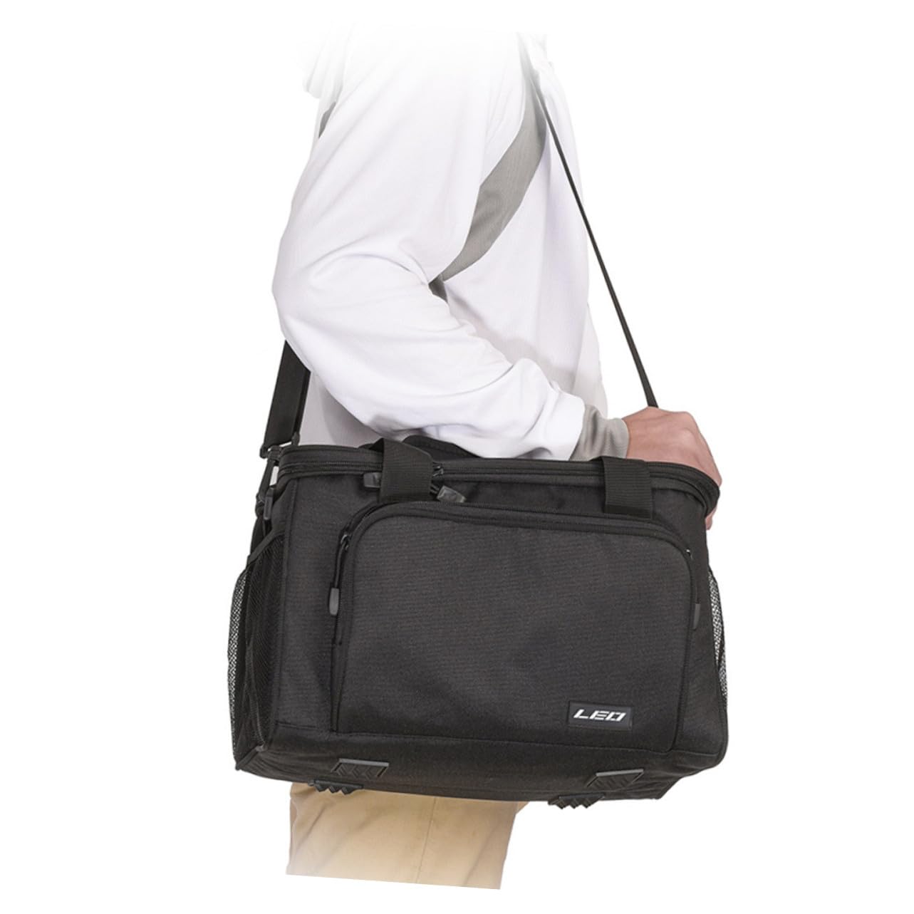 TOPBATHY Paquet de Pêche en Tissu Oxford Noir Design Multi-Poches et Sangle D'épaule Réglable pour Accessoires de Pêche en Extérieur