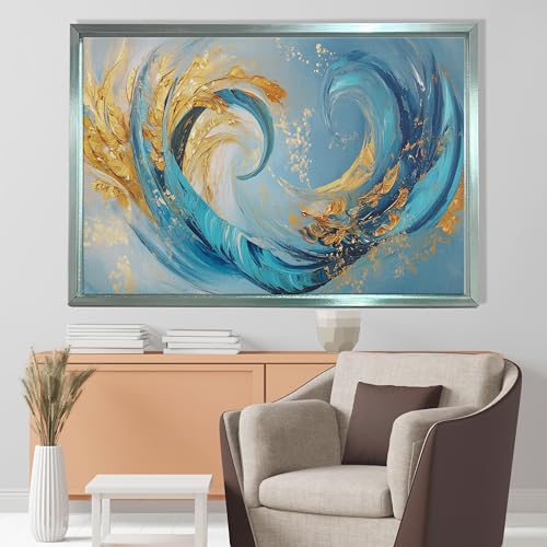 Tableau abstrait bleu et or 50x75 cm idéal pour illuminer un mur de salon moderne