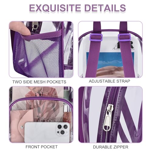 Image of Busiuw Clear Backpack for Stadium Events Clear Backpack 12x12x6 with Front Pocket for Concert Sport Events Work Travel (Purple)