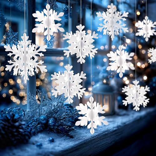 lafo 18 Stücke 3D Schneeflocken Deko, Weiß Christbaumschmuck aus...
