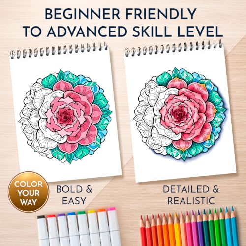Image of Mandala Coloring Book for Adults - Spiral Bound, 50 Unique Designs, 180 GSM