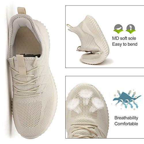 Image of Men's Slip-on Running Shoes Comfortable Lightweight Breathable Walking Tennis Sneakers Zapatos de Hombre Beige