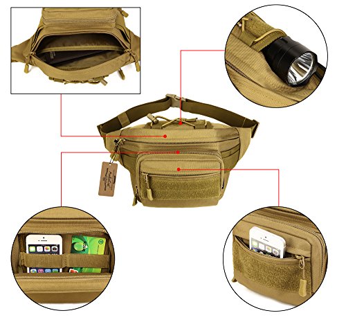 Arcenciel Tactical Fanny Pack For Men Waist Bag Military Hip Belt Outdoor Hiking Fishing Bumbag With Patch (Black) #TOP4