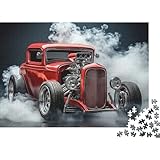 Puzzle 1000 pièces Hot Rod Matériau écologique Durable Difficile Relaxant Hot Rod Rouge Cadeau Puzzle 38x26cm/1000pcs