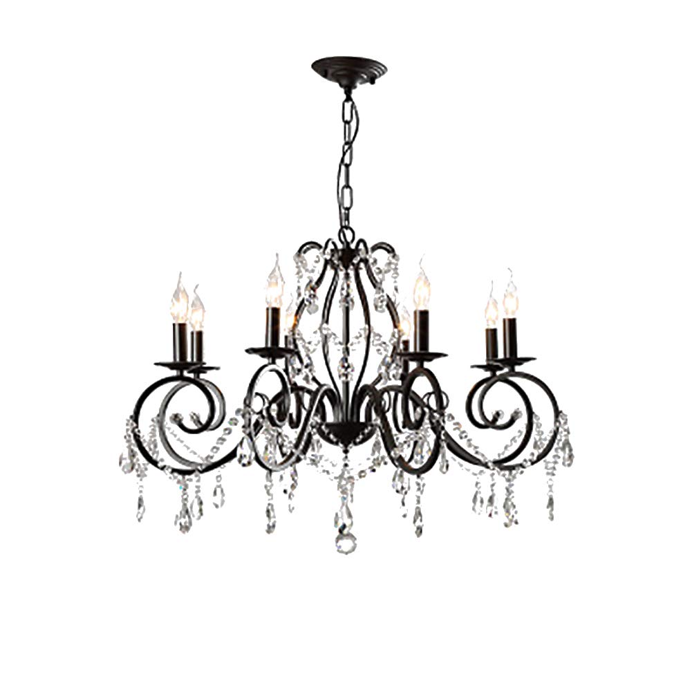 Vintage K9 Kristall Kerze Kronleuchter Schwarz Regentropfen Hängendes Licht Befestigung E14 Leichter Luxus Einstellbar Höhe Deckenbeleuchtung Für Esszimmer Korridor Indoor Moderne-Schwarz. 8 kopf