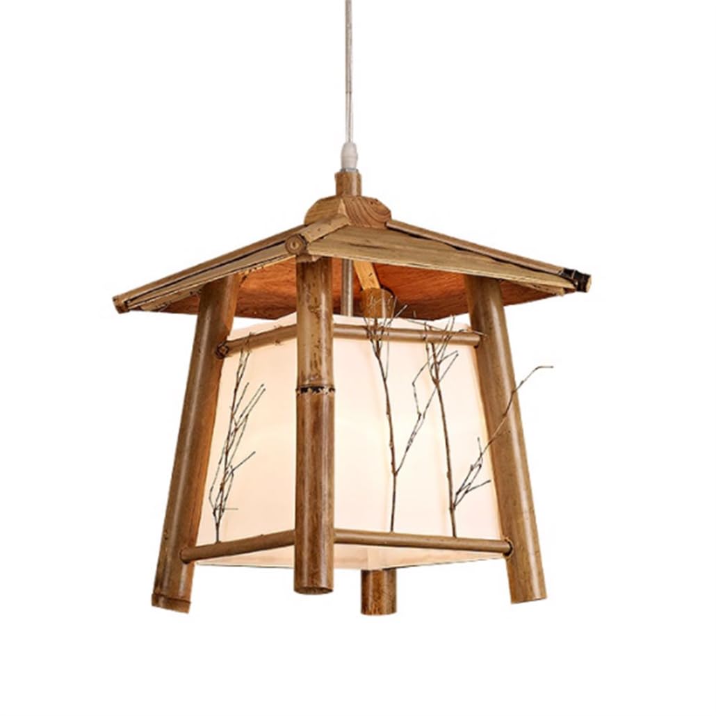 TCHAUSGZOZ Bamboo Rattan Boho Ceiling Chandelier - 1-Light Pendant Light Fixture for Kitchen, Dining Room, and Living Spaces