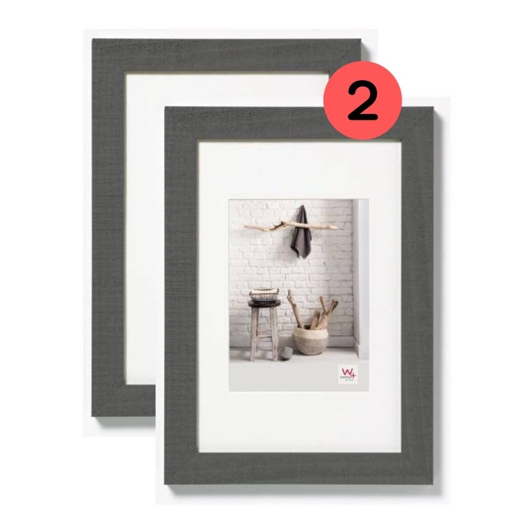 walther design Bilderrahmen grau 10 x 15 cm mit Passepartout, Doppelpack, Home Holzrahmen HO015DD