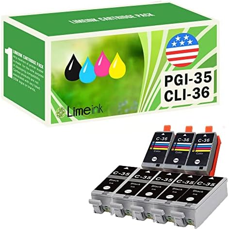 Limeink 8 Pack Compatible PGI-35 & CLI-36 Ink Cartridges (5 Black, 3 Color) Color Set Use for PIXMA iP100 PIXMA iP110 Series Printers 1509b002 1511B002