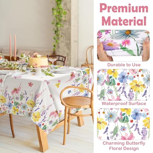Image of Kochorie Spring Flower Tablecloth Roll with Cutting Box 54 Inch x 100 Feet Butterfly Wildflower Plastic Disposable Tablecloth Picnic Themed Backdrop Tea Party Supplies for Holiday Weeding Birthday