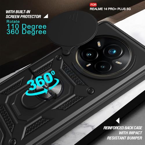 Image of Luxe Back Cover for Realme P3 Pro 5G / Realme 14 Pro Plus 5G | D10 Tough Armor Case | Sliding Camera Shield | 360 Protection | Kickstand Ring Holder | Military-Grade Shockproof Bumper Case