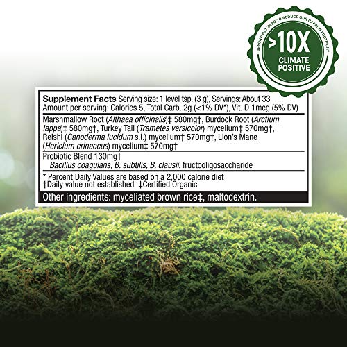 Host Defense, Mycobotanicals Microbiome Powder, Digestive Support With Probiotics, Mushroom Supplement, 3.5 Oz, Plain #TOP2