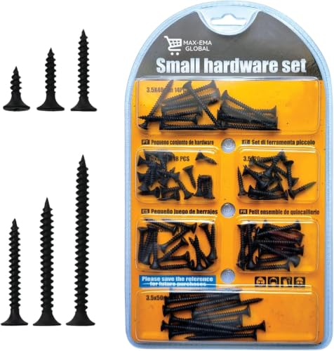 MAX-EMA Black Screws Set For Drywall 100 Pcs Self Tapping Screws And Heavy Duty Kit Star Head Black Oxide Finsh Bugle Head Wood Screws Ideal For Drywall Hollow And Plaster Diy And Hardware Use