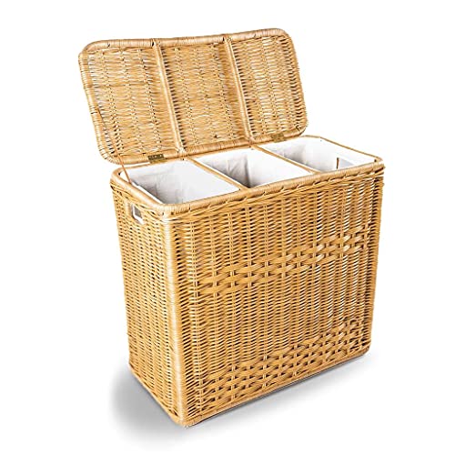 The Basket Lady Cesta clasificadora de mimbre con 3 compartimentos, 76.2 cm de largo x 38.1 cm de ancho x 71.1 cm de alto, color arenisca