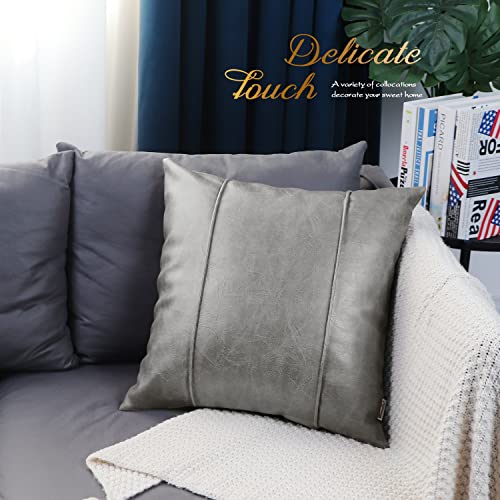 Image of BRAWARM Pack of 2 Cozy Throw Pillow Covers Cases for Sofa Couch Home Decoration Solid Dyed Striped Soft Chenille with Piping 24 X 24 Inches Coffee