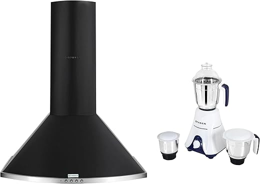 Faber 60 cm,3 way suction ,1095 m3/hr chimney with 3 Jar mixer grinder ( COMBO HOOD TENDER 3D PB BK 60+MIXER) Push button, Black