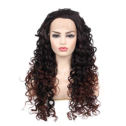 Baruisi Brown Curly Lace Front Wigs Synthetic Natural Hairline Spiral Curls Long Wigs for Women with Wig Cap