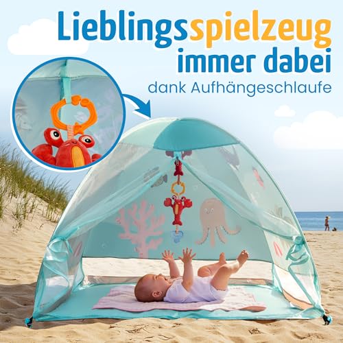 Strandknirpse® Strandmuschel mit UV Schutz 50+ für Kinder Baby Babys Kleinkinder Strandzelt Pop-Up pop up Windschutz Strand Zelt mit Tragetasuche und Heringe Sonnenschutz klein (UnderwaterLife)