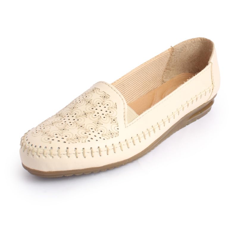 Image of XE Looks Women's Laser Cut Floral Slip-On Loafers | Soft Faux Leather with Elastic Band for Easy Wear Loafers For Girls & Women