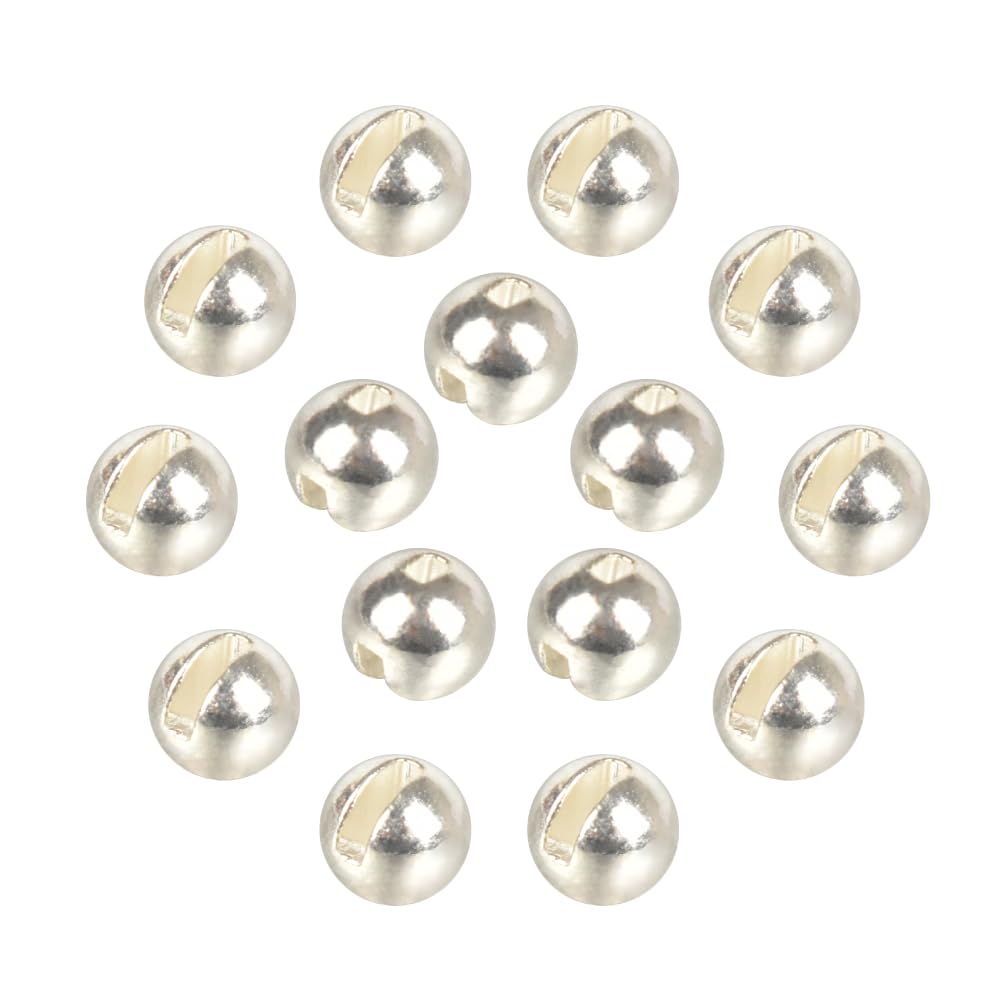 MUUNN 50pcs Tungsten Slotted Beads for Fly Tying, Sink Deeper and Faster 12 Colors/13 Sizes Slotted Tungsten Beads Fly Tying Beads Head Fly Tying Materials(Sliver,2.0mm)