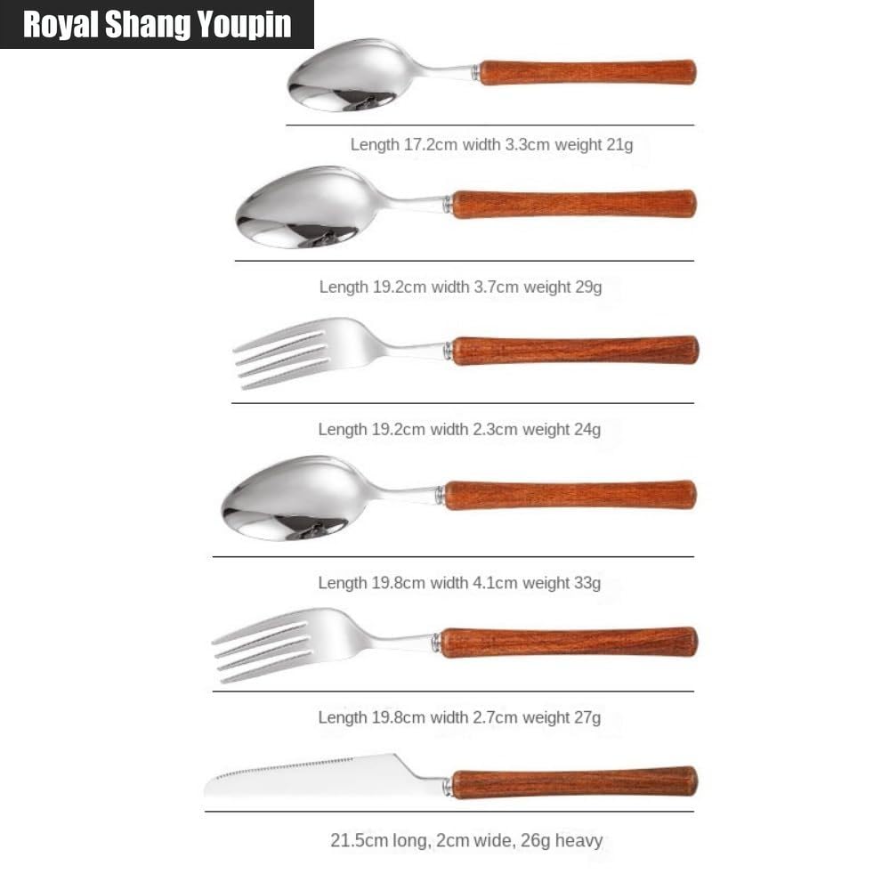 Manico in Pero Cucina Acciaio Inossidabile Posate Stoviglie Posate Coltelli Forchette Cucchiai Set Coltello Da Bistecca Cucchiaio Da Dessert (Palissandro,20 pezzi)
