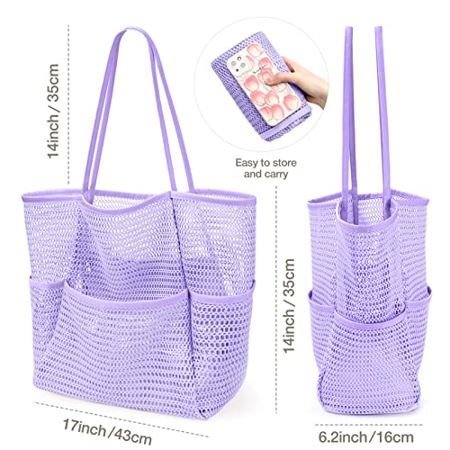 Image of KPX Beach Bag with Mini Pocket, Beach Tote Bags for Women Large Foldable Mesh Swimming Pool Travel Bags - Sandproof
