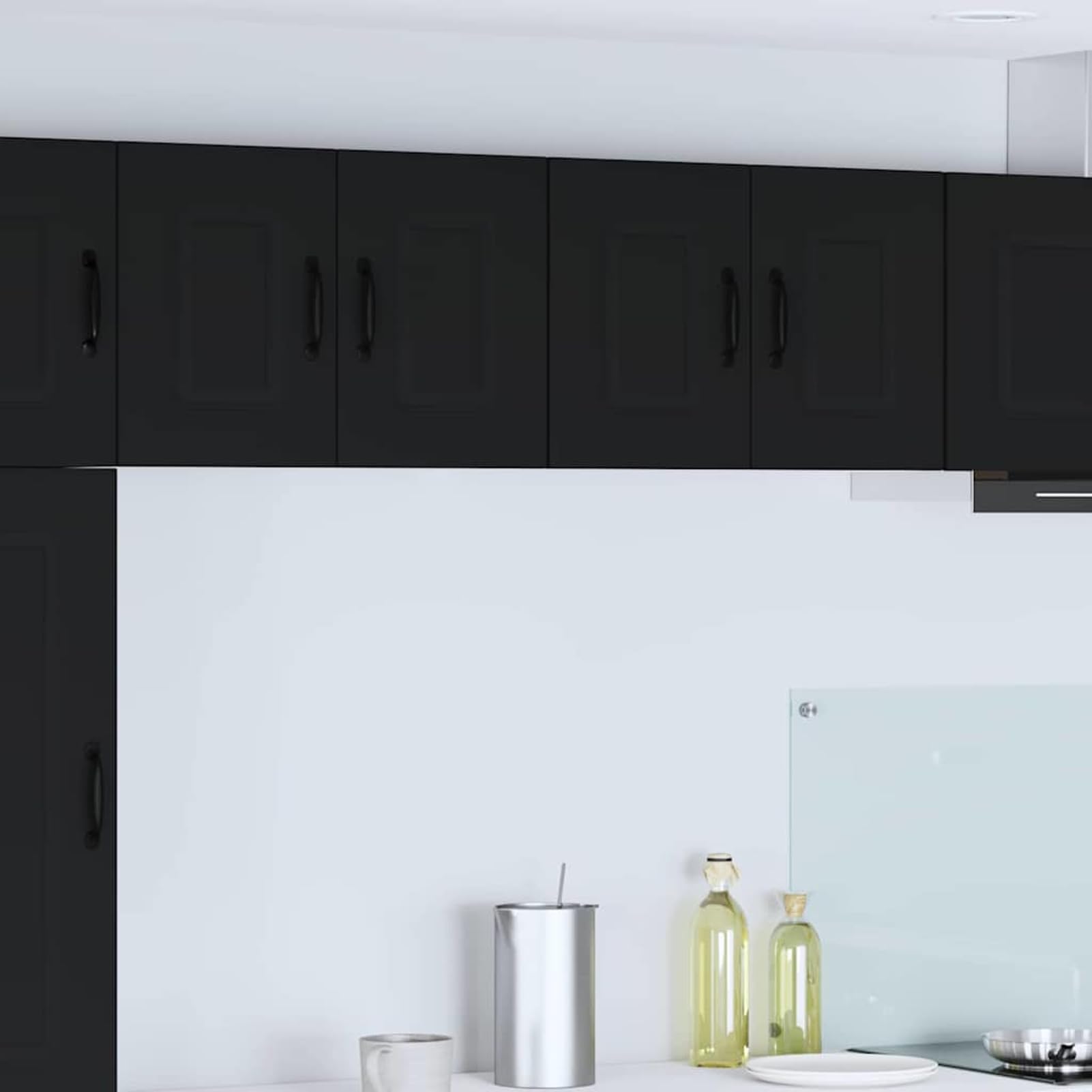 Homgoday Weiße Wandküche mit Regalbrettern & Metallgriffen - Stauraum für Küche & Gewürze Model884556