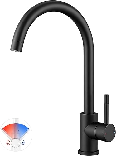 CECIPA Robinet Cuisine, Acier Inoxydable, Résistant à la rouille et aux éclatements, Mitigeur Cuisine Pivotant à 360, Arc Élevé Débit, Noir - 1