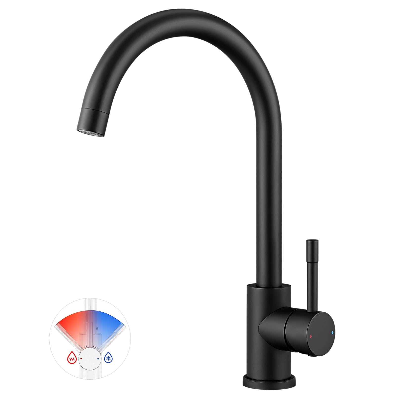CECIPA Wasserhahn Küche Schwarz 360° Schwenkbar, Hochdruck Küchenarmatur Schwarz, Mischbatterie Küche mit Hohem Bogen, Einhebel Armatur, Spültischarmatur Edelstahl, G3/8 Anschluss Armatur | 360 Grad schwenkbar, hoher Bogen, Einhebelbedienung, G3/8 Anschlu