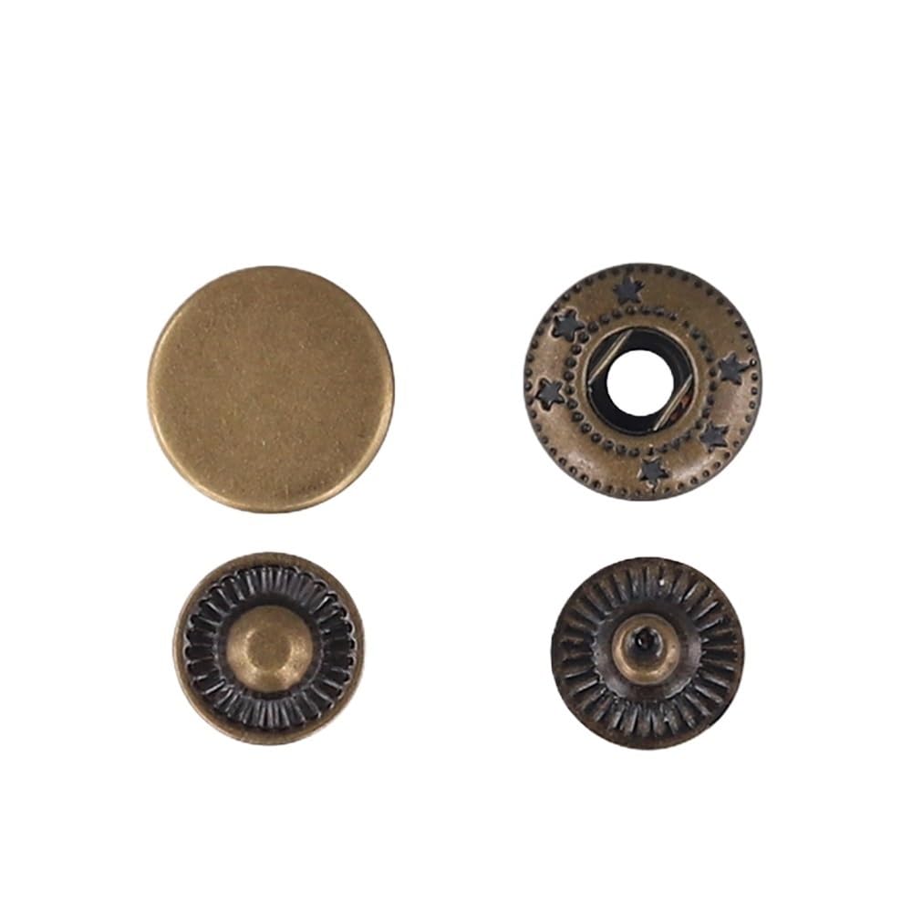 Sunrrafck Bronze 10Set Metal Brass Press Studs Sewing Button Snap Fasteners Leather Craft Clothes Bags Garment(,12Mm)