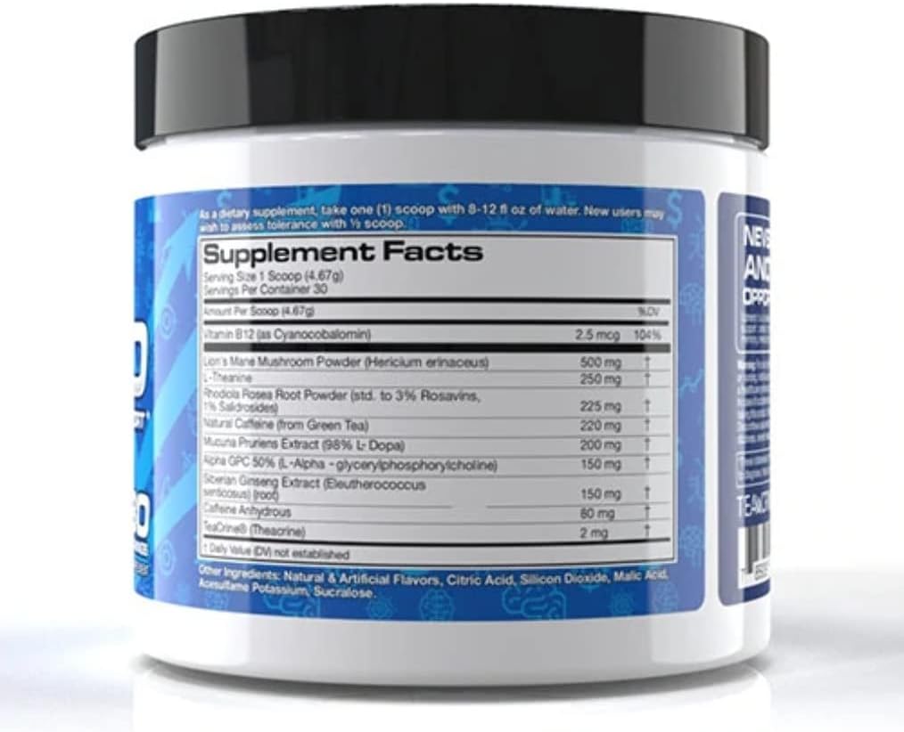 Uptrend Blue Raspberry 30 Serving- Premium Nootropic Brain Supplement - Focus, Concentration & Memory- Organic Lion's Mane, L-Theanine, & Teacrine