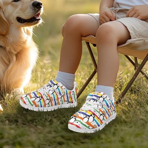 Boys Girls Sneakers Kids Breathable Lightweight Strap Tennis Athletic Running Shoes Penguin Rainbow Pattern3