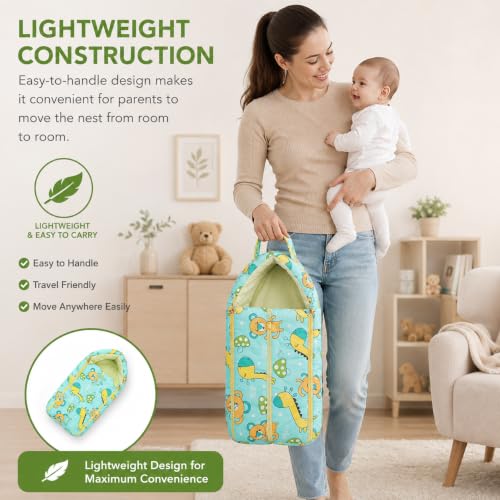 Image of Safe-O-Kid Baby Sleeping & Carry Nest (0-6 Months) | Cotton Fabric, Zipper Closure, Travel-Friendly Baby Bed, Foldable Bedding for Newborns, Green