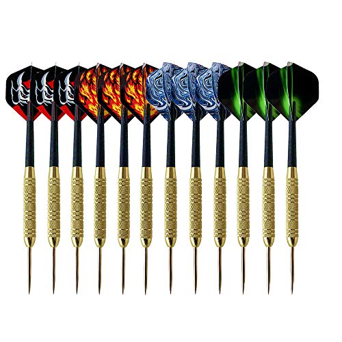 Basoncbs Freccette con Punta in Acciaio 12 Pezzi,19g Freccette Professionali con aste in Alluminio e Standard voli e 4 PVC.