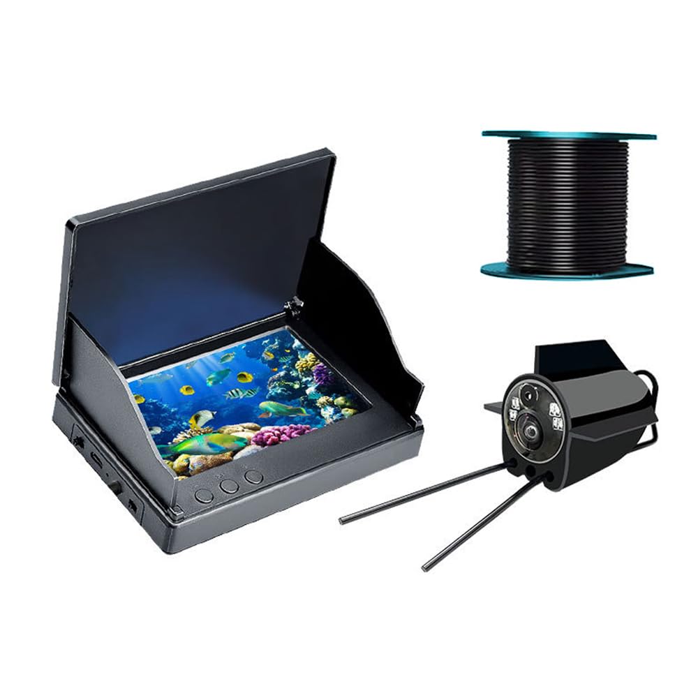 Sarini Cámara subacuática con sonda para Pesca, Gran Angular, visión Nocturna por Infrarrojos, Resistente al Agua, Pantalla IPS de 5 Pulgadas para Pesca en Hielo, ríos y embarcaciones