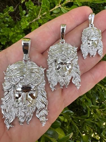 HarlemBling HEAVY SOLID Jesus Piece - Very Detailed Pendant Solid 925 Sterling Silver High Polish Finish - 3 Sizes Great For Any Necklace2