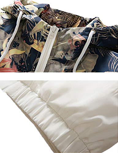Rexcyril Men's Windbreaker Jacket, Floral Bomber Jacket Hooded Lightweight Zip-Up Drawstring Flower Coat White Medium #TOP2
