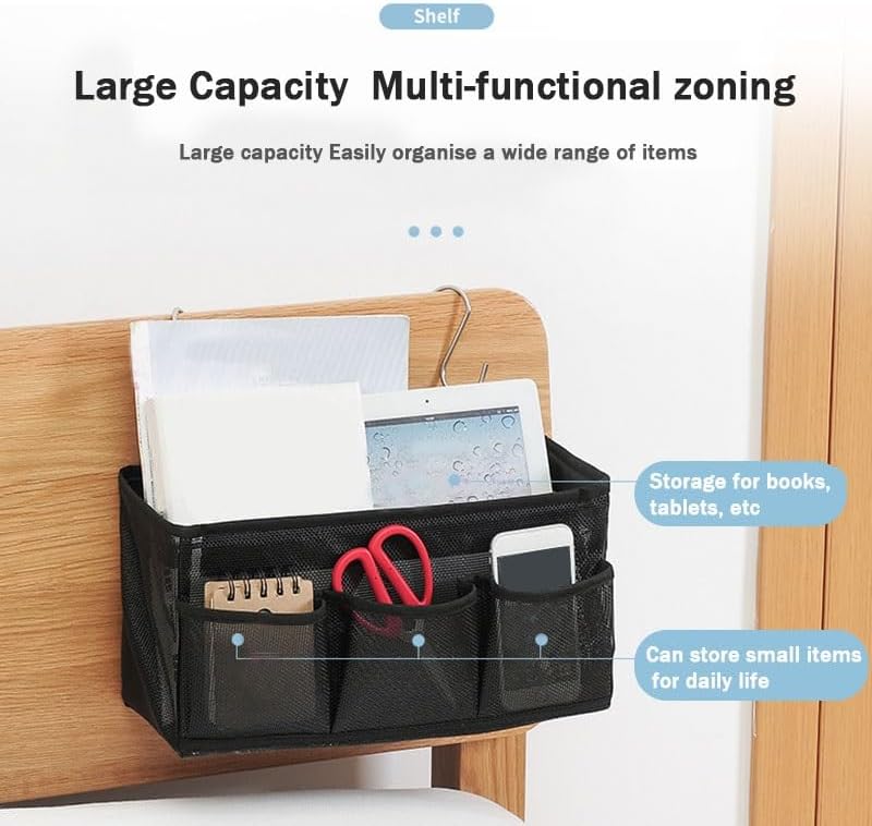 Bed Hanging Storage Bag，Bed Side Storage Pocket，Bunk Bed Hanging Storage Caddy with Hooks and Pockets for Bunk Beds Rails Book Phone Glasses Storage(Blue (Bedside Model))