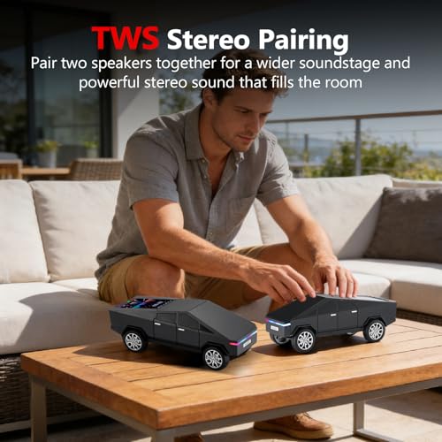 Image of WSTER WS-580 Cyberpunk Truck Bluetooth Speaker with Display (Black) | Cyberpunk Truck Design, Display Screen & LED Lights, TWS Stereo & FM Radio, USB /TF Playback, Built-In Mic