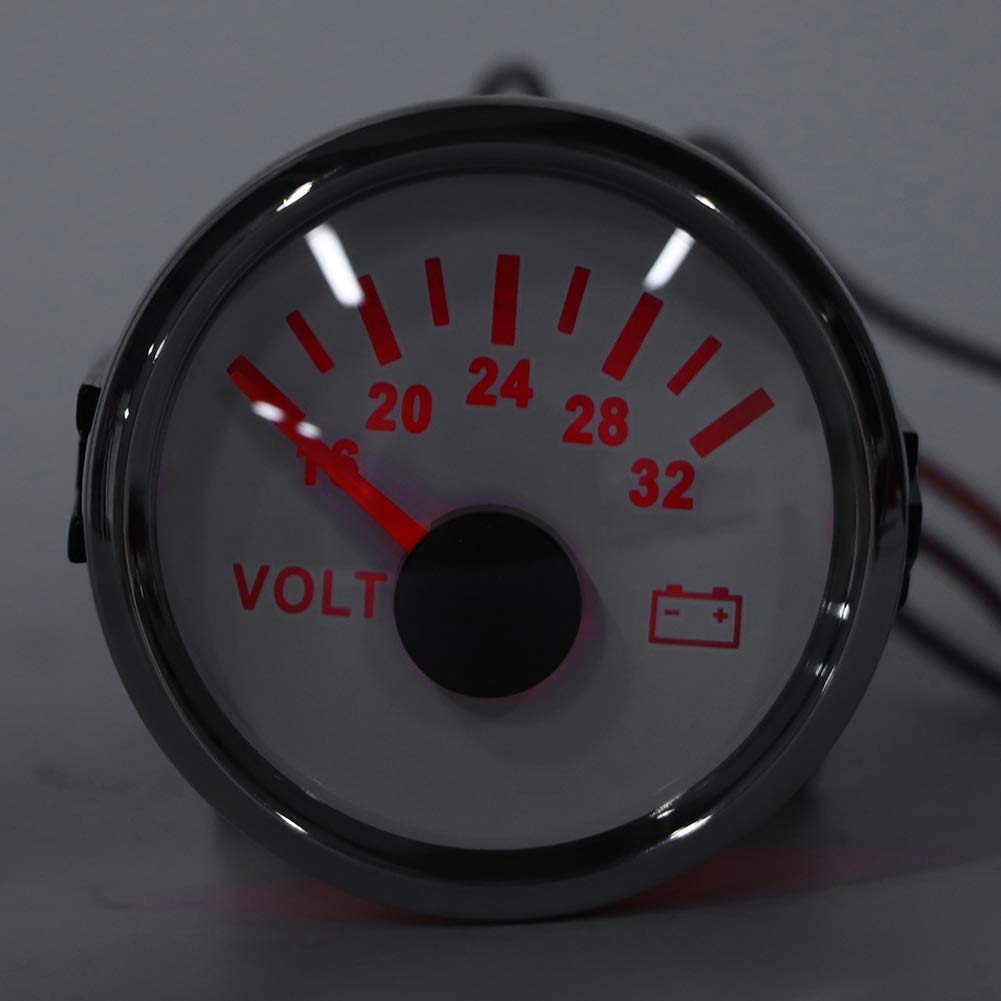 Wasserdichtes Voltmeter, 52 mm 18-32 V. Voltmeter 7 Farben Hintergrundbeleuchtung 9-32V Betriebsspannung für Boot Auto LKW Motorrad ATV(Weiß)