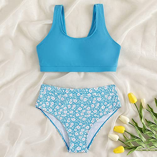 Girls 2 Piece Bathing Suit Summer Racerback Top Bikini Swimsuit with Folor Printed Shorts Beach Tankini Sets Swimwear2