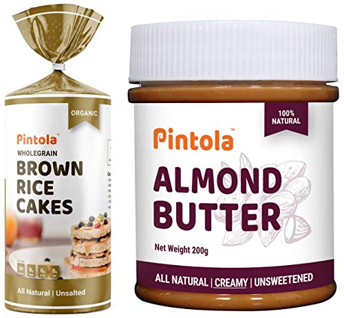 Pintola Organic Wholegrain Brown Rice Cakes (All Natural, Unsalted) (Pack of 1) + Pintola All Natural Almond Butter (Creamy) (200g)