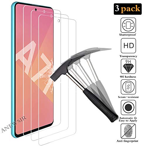 ANEWSIR 3 Piezas Protector de Pantalla para Samsung Galaxy A71,Cristal Templado de Resistente a Arañazos 9H Dureza Cristal Vidrio Templado Protector para Samsung Galaxy A71