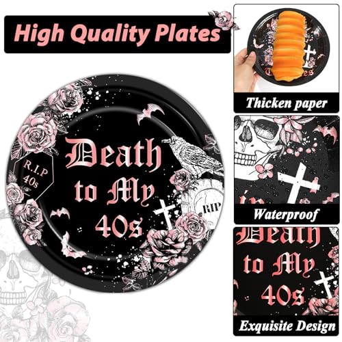 Image of Qyeahkj 100 Pcs 50th Birthday Party Supplies Death to My 40s Paper Plates and Napkins Set Black Rose Gold Rip to My 40s Disposable Tableware Decorations for Women Forties Funeral Youth Serve 25 Guests