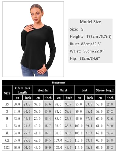 Wayleb Camiseta de Mujer de Manga Larga Cuello Redondo Casual Deportiva de Algodón Negro M