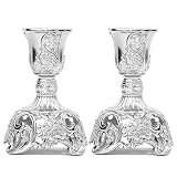 Ateret Judaica Silver Candlestick Holders Set of 2 Taper Candle Holders with Deluxe Engraved Design,