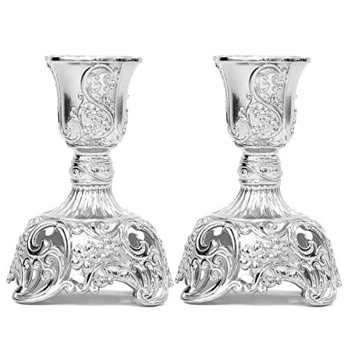 Ateret Judaica Silver Candlestick Holders Set Of 2 Taper Candle Holders With Deluxe Engraved Design, Set Of 2 Elegant Silver Candlestick Holders (Silver) #TOP2