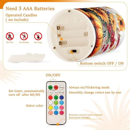 Image of Flickering Flameless Candles, Sunflowers Pumpkins Autumn Thanksgiving LED Candles with Remote Timer, Set of 2 Battery Operated Candle for Valentine Wedding Birthday