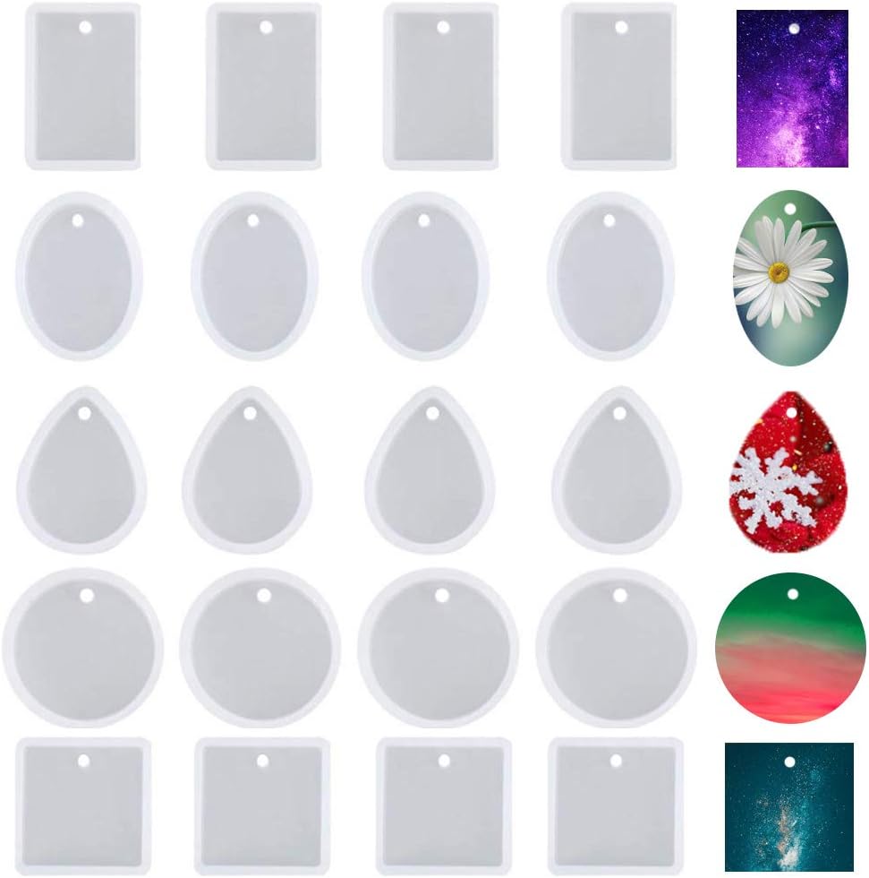 20pcs Jewelry Casting Molds, TuNan Silicone Pendant Resin Molds with Hanging Hole, Jewelry Making DIY Craft Tools - 5 Styles
